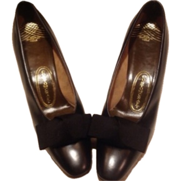 Vintage Custom Craft Black bow shoes sz 7 aa Narrow - Picture 2 of 6